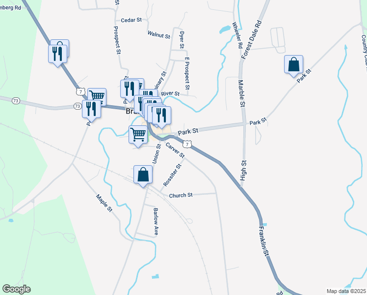 map of restaurants, bars, coffee shops, grocery stores, and more near 11 Carver Street in Brandon