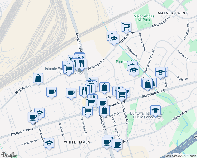 map of restaurants, bars, coffee shops, grocery stores, and more near 7 Lenthall Avenue in Toronto