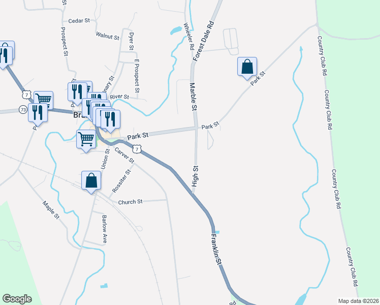 map of restaurants, bars, coffee shops, grocery stores, and more near 11 High Street in Brandon