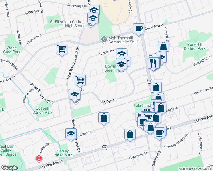 map of restaurants, bars, coffee shops, grocery stores, and more near 48 Hetherington Crescent in Vaughan