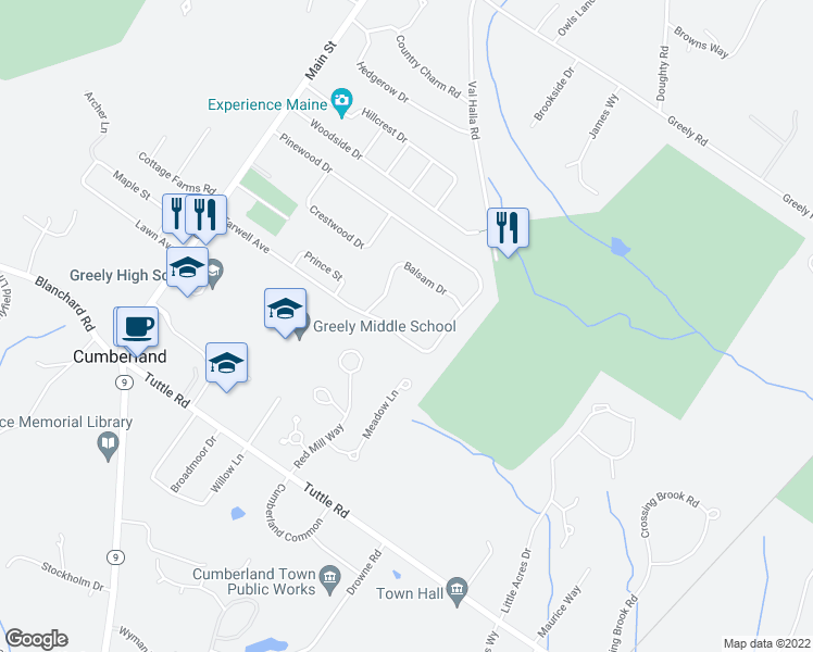 map of restaurants, bars, coffee shops, grocery stores, and more near 11 Hemlock Drive in Cumberland
