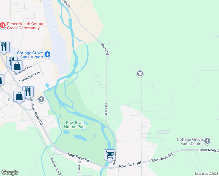map of restaurants, bars, coffee shops, grocery stores, and more near 78719 Sears Road in Cottage Grove