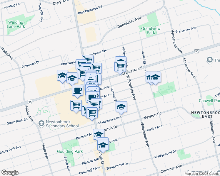 map of restaurants, bars, coffee shops, grocery stores, and more near in Toronto