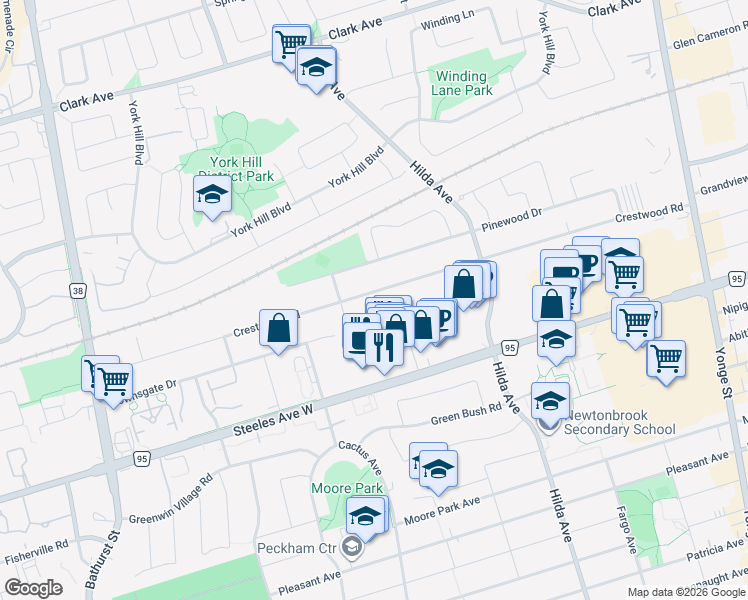 map of restaurants, bars, coffee shops, grocery stores, and more near in Vaughan