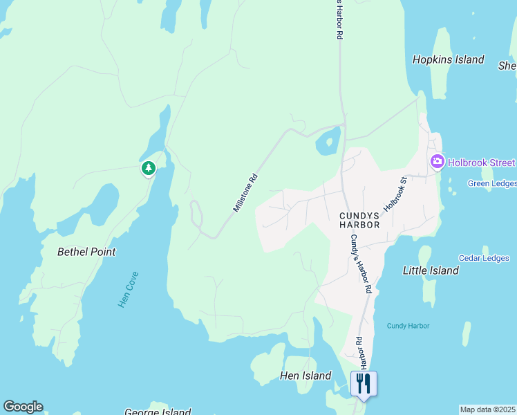 map of restaurants, bars, coffee shops, grocery stores, and more near 57 Longley Drive in Harpswell
