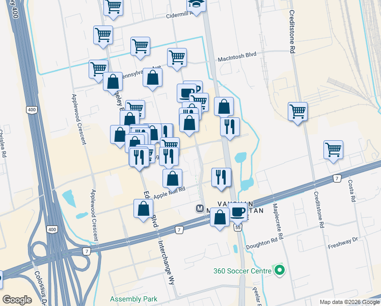 map of restaurants, bars, coffee shops, grocery stores, and more near 950 Portage Parkway in Concord