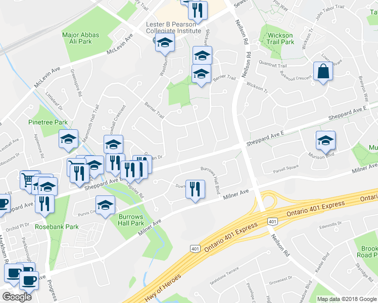 map of restaurants, bars, coffee shops, grocery stores, and more near 46 Howell Square in Toronto