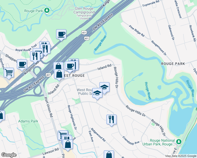 map of restaurants, bars, coffee shops, grocery stores, and more near in Toronto