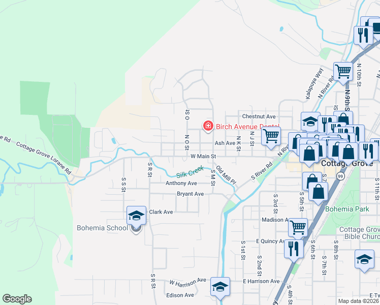 map of restaurants, bars, coffee shops, grocery stores, and more near 1428 Ash Avenue in Cottage Grove
