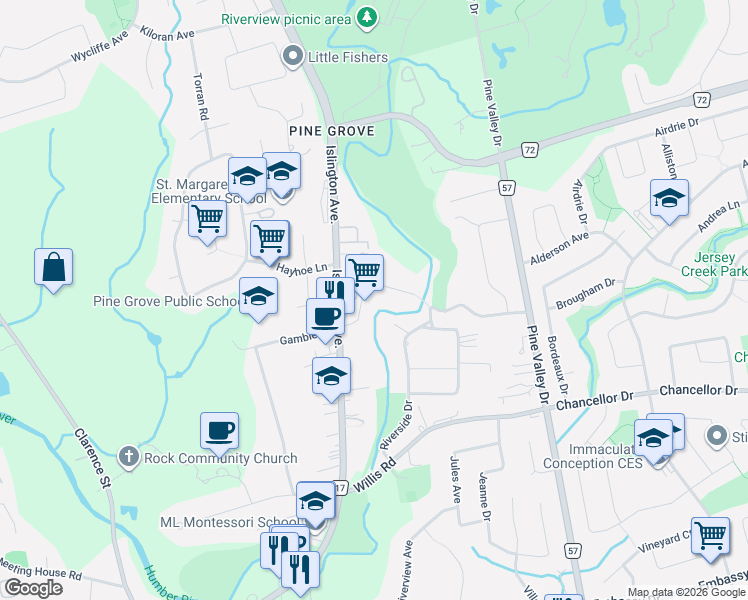 map of restaurants, bars, coffee shops, grocery stores, and more near 199 Pine Grove Road in Vaughan