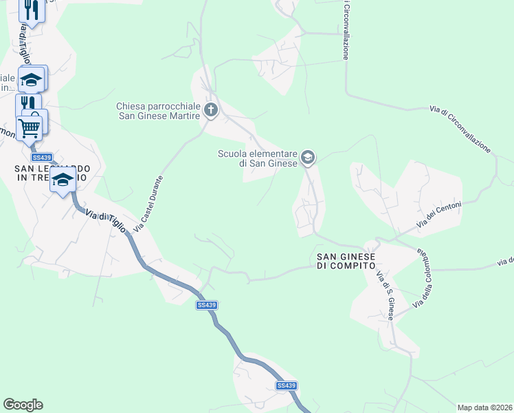 map of restaurants, bars, coffee shops, grocery stores, and more near 811 Via di San Ginese in Capannori