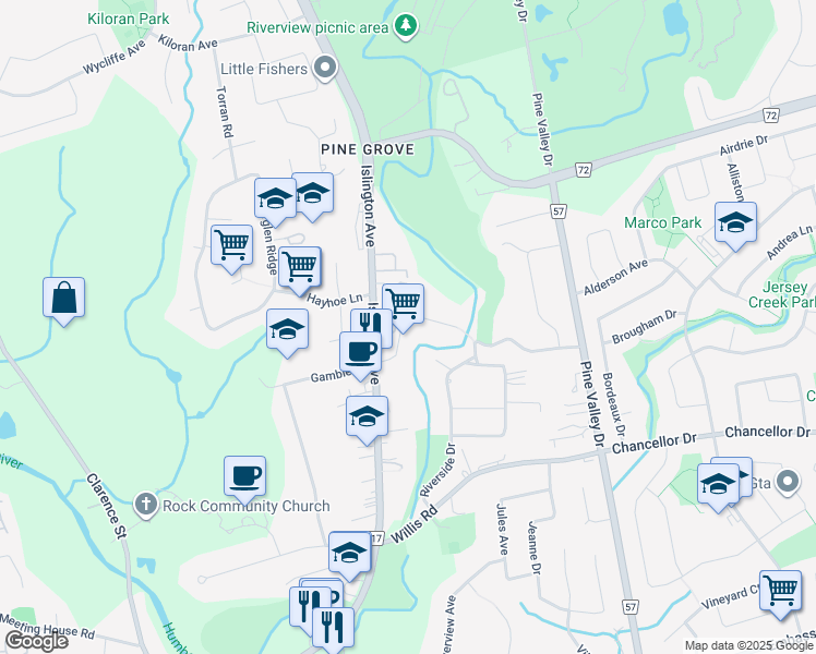 map of restaurants, bars, coffee shops, grocery stores, and more near 8403 Islington Avenue in Vaughan