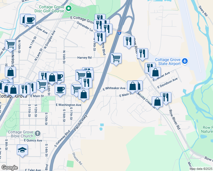 map of restaurants, bars, coffee shops, grocery stores, and more near 105 Crestview Terrace in Cottage Grove