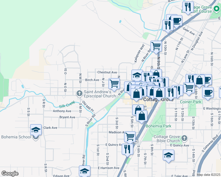 map of restaurants, bars, coffee shops, grocery stores, and more near 904 Ash Avenue in Cottage Grove