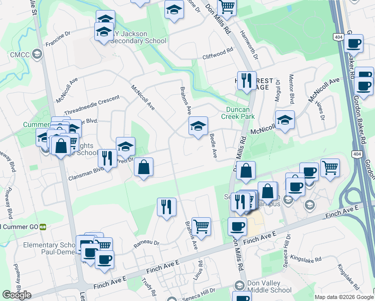 map of restaurants, bars, coffee shops, grocery stores, and more near 11 Queen Magdalene Place in Toronto