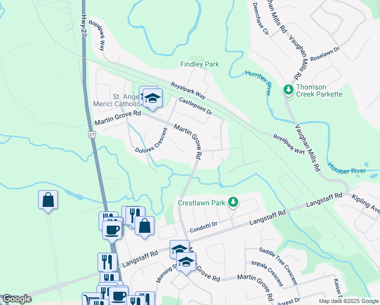 map of restaurants, bars, coffee shops, grocery stores, and more near 67 Antonia Court in Vaughan