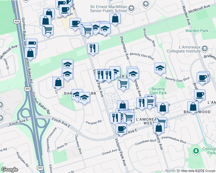 map of restaurants, bars, coffee shops, grocery stores, and more near 60 Morecambe Gate in Toronto
