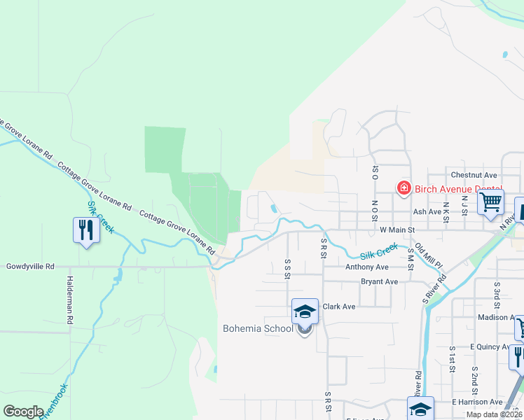 map of restaurants, bars, coffee shops, grocery stores, and more near 201 Blue Bird Street in Cottage Grove