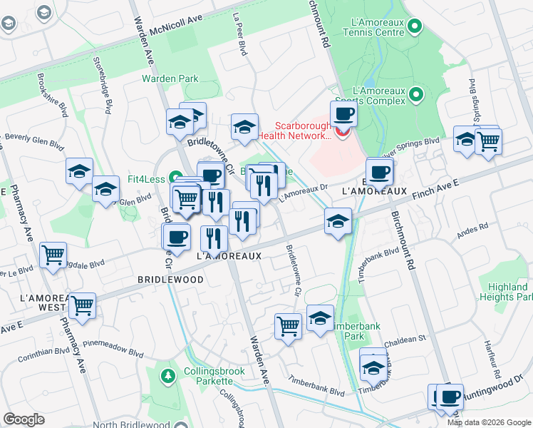 map of restaurants, bars, coffee shops, grocery stores, and more near 10 Echo Point in Toronto