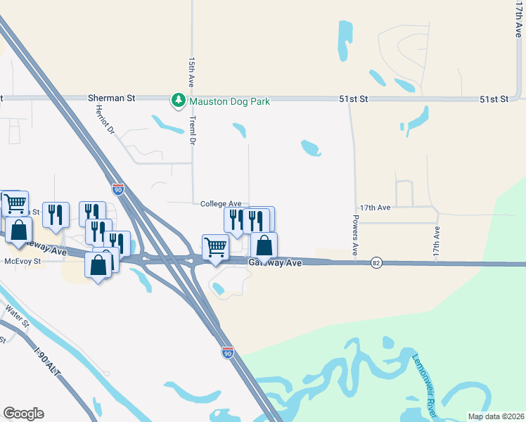 map of restaurants, bars, coffee shops, grocery stores, and more near 200 Commercial Street in Mauston