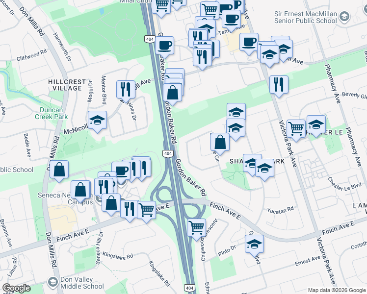 map of restaurants, bars, coffee shops, grocery stores, and more near 211 Shawnee Circle in Toronto