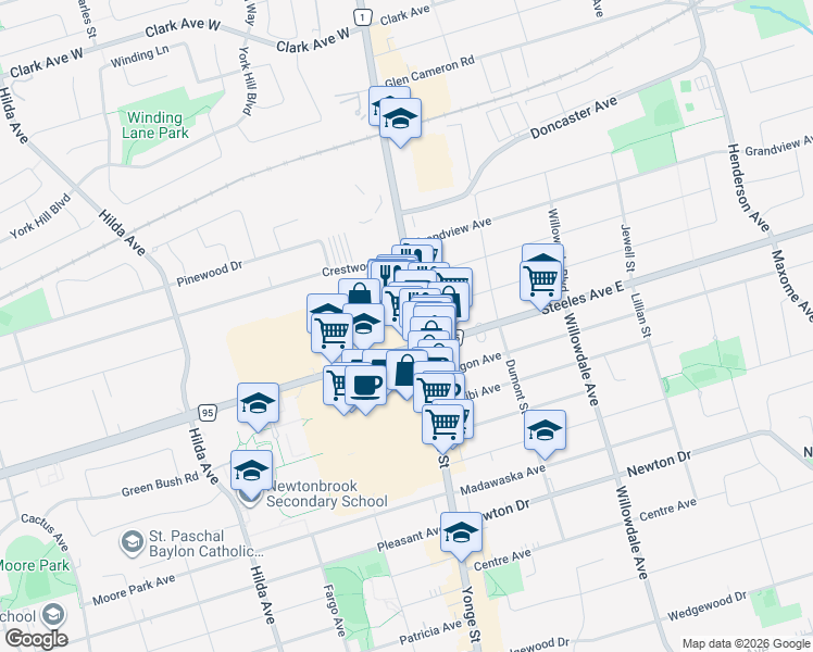 map of restaurants, bars, coffee shops, grocery stores, and more near in Toronto