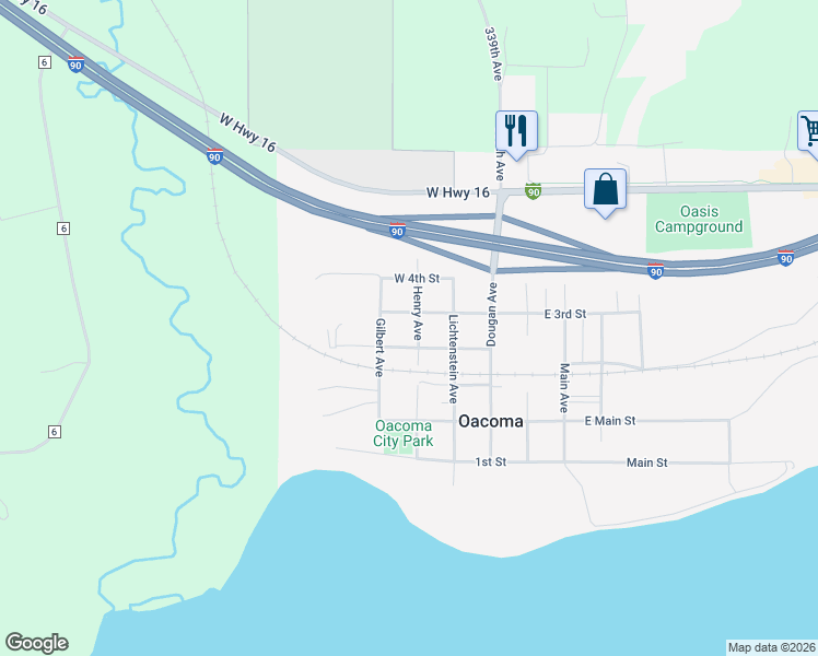 map of restaurants, bars, coffee shops, grocery stores, and more near 305 South Henry Avenue in Oacoma