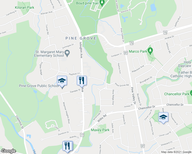 map of restaurants, bars, coffee shops, grocery stores, and more near 170 Pine Grove Road in Vaughan