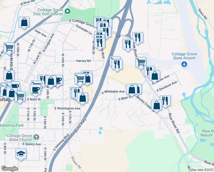 map of restaurants, bars, coffee shops, grocery stores, and more near 105 Crestview Terrace in Cottage Grove