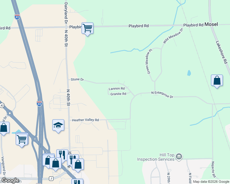 map of restaurants, bars, coffee shops, grocery stores, and more near 3651 Lannon Road in Sheboygan