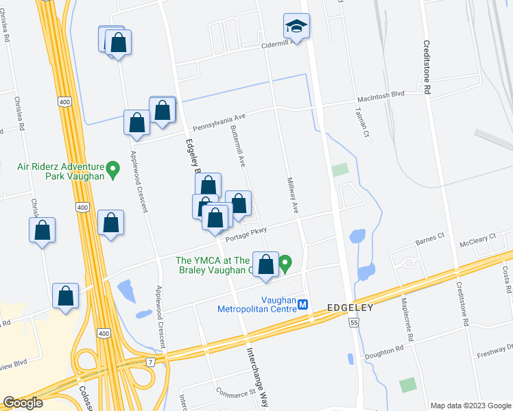 map of restaurants, bars, coffee shops, grocery stores, and more near in Vaughan