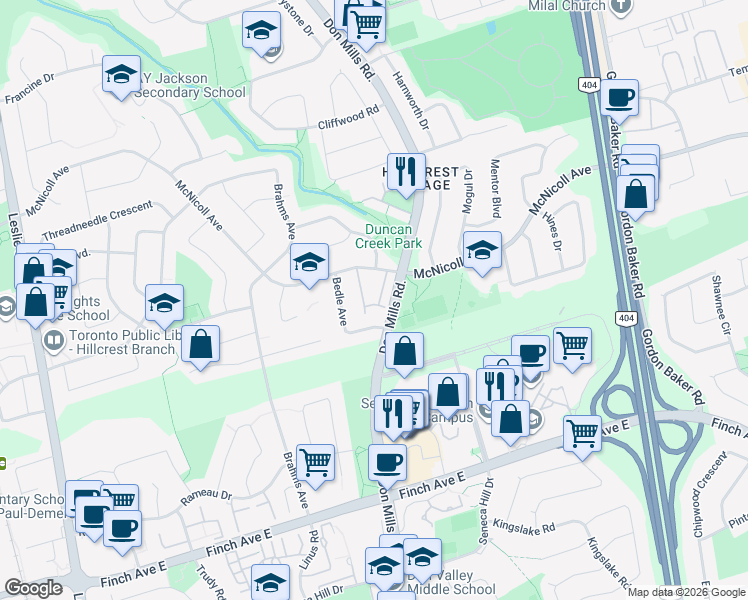 map of restaurants, bars, coffee shops, grocery stores, and more near 42 Sego Royalway in Toronto