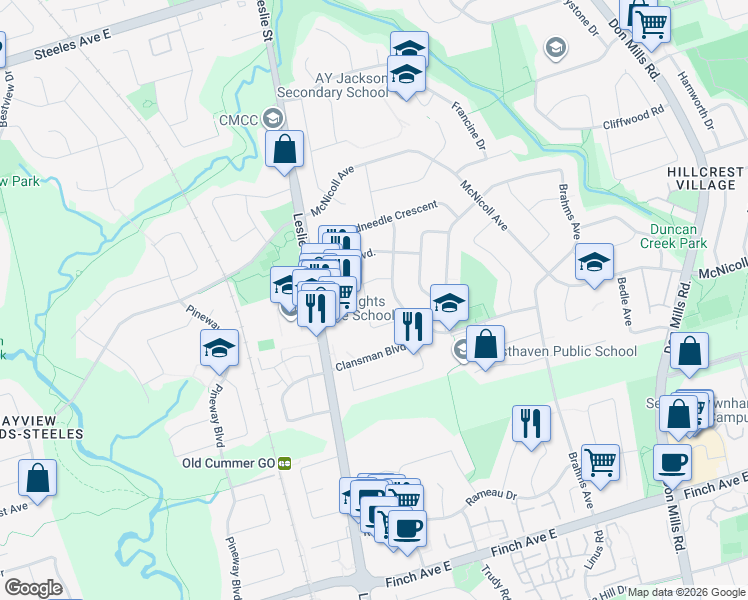 map of restaurants, bars, coffee shops, grocery stores, and more near 35 Drysdale Crescent in Toronto