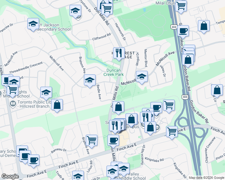 map of restaurants, bars, coffee shops, grocery stores, and more near 21 Sego Royalway in Toronto