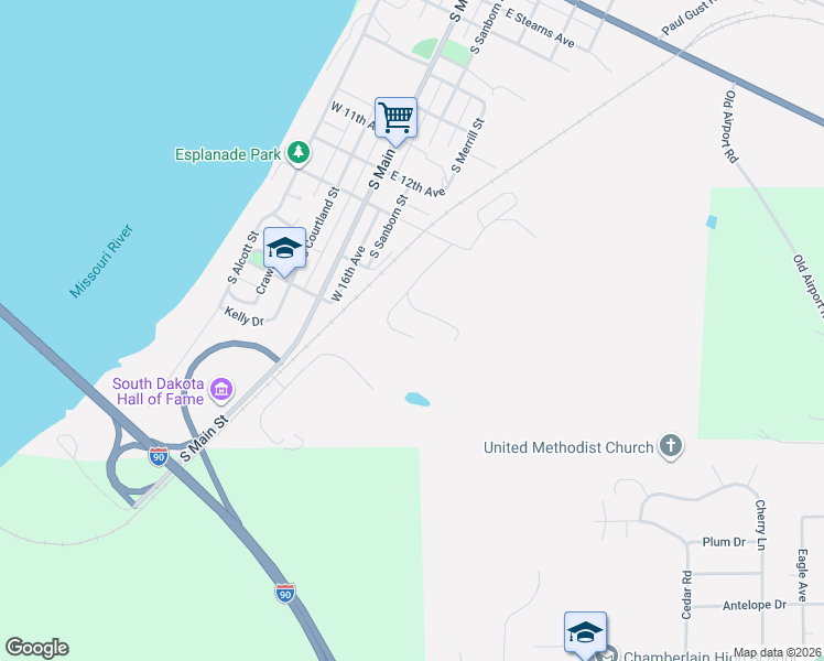 map of restaurants, bars, coffee shops, grocery stores, and more near 100-298 Terrace Road in Chamberlain