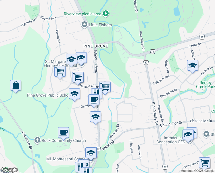 map of restaurants, bars, coffee shops, grocery stores, and more near 196 Pine Grove Road in Vaughan