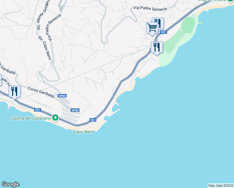 map of restaurants, bars, coffee shops, grocery stores, and more near 338 Corso Guglielmo Marconi in Sanremo