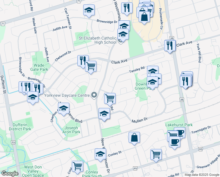 map of restaurants, bars, coffee shops, grocery stores, and more near 8 Millcroft Way in Vaughan