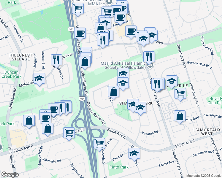 map of restaurants, bars, coffee shops, grocery stores, and more near in Toronto