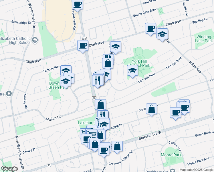 map of restaurants, bars, coffee shops, grocery stores, and more near 770 Chabad Gate in Vaughan