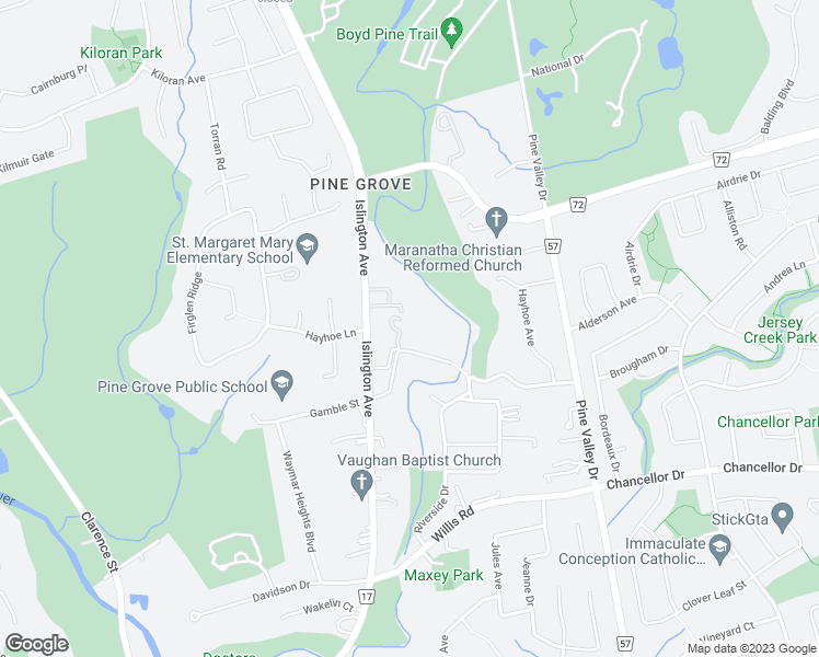 map of restaurants, bars, coffee shops, grocery stores, and more near 142-188 Pine Grove Road in Vaughan