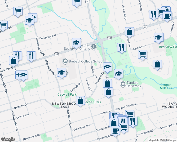 map of restaurants, bars, coffee shops, grocery stores, and more near 15 Nevada Avenue in Toronto
