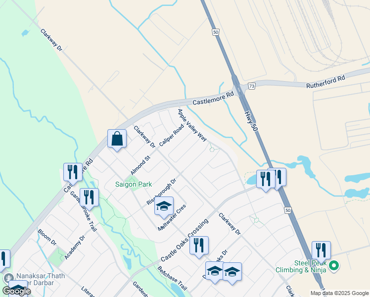 map of restaurants, bars, coffee shops, grocery stores, and more near 79 Lesabre Crescent in Brampton