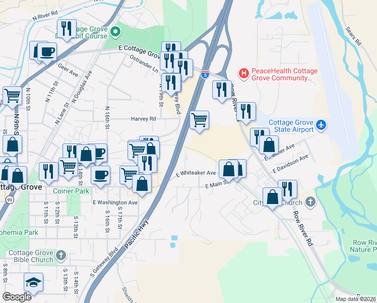 map of restaurants, bars, coffee shops, grocery stores, and more near 320 North 21st Street in Cottage Grove