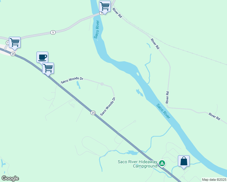 map of restaurants, bars, coffee shops, grocery stores, and more near Saco Woods Dr in Cornish