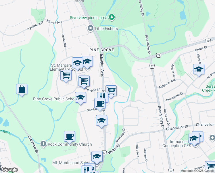 map of restaurants, bars, coffee shops, grocery stores, and more near 8441 Islington Avenue in Vaughan