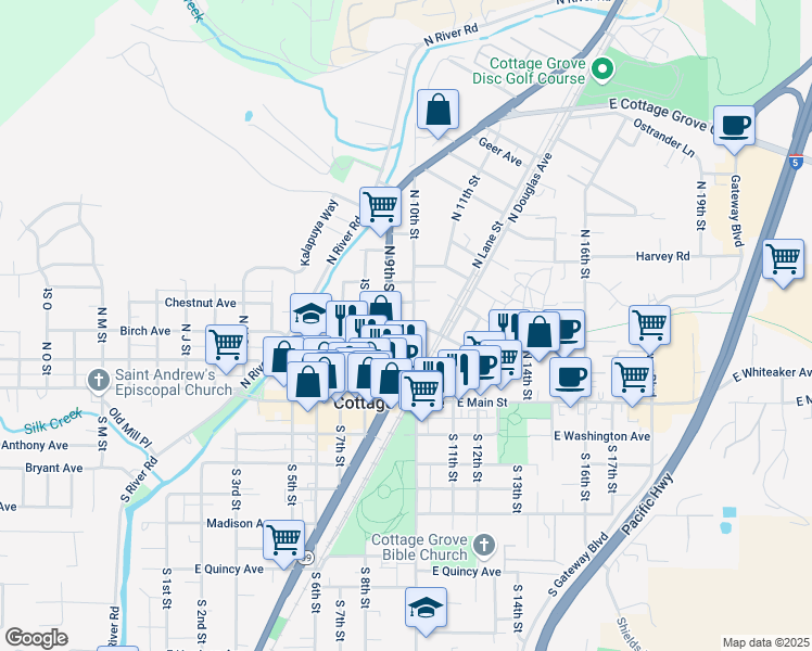 map of restaurants, bars, coffee shops, grocery stores, and more near 331 North 10th Street in Cottage Grove