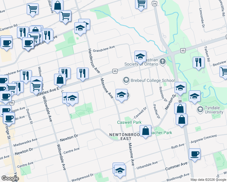 map of restaurants, bars, coffee shops, grocery stores, and more near 18 Arran Crescent in Toronto