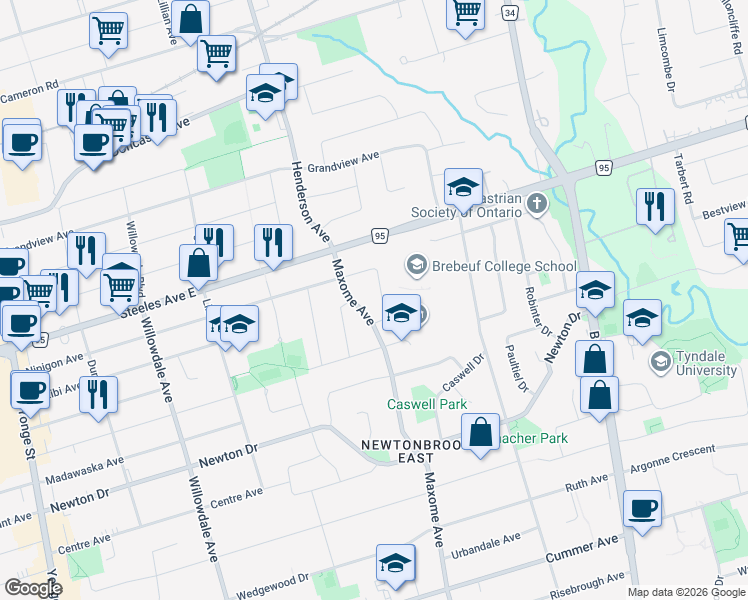 map of restaurants, bars, coffee shops, grocery stores, and more near in Toronto