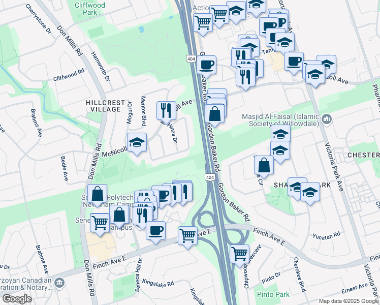 map of restaurants, bars, coffee shops, grocery stores, and more near 94 Sexton Crescent in Toronto